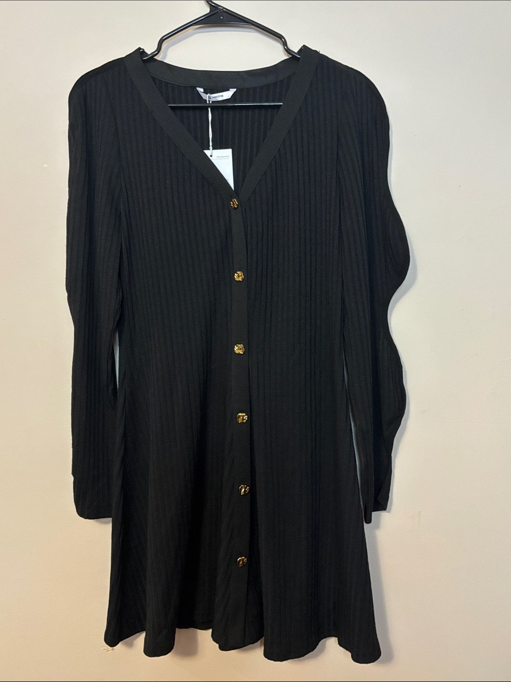 Black Button-Front A-Line Dress